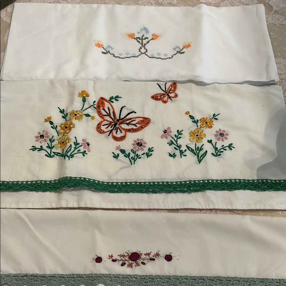 White and Embroidered Floral Pillow cases Bedding